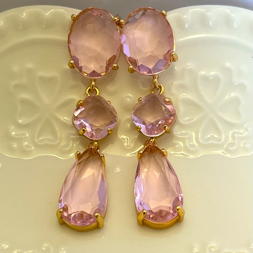 Pink Oval Round Teardrop Large Handmade Earrings